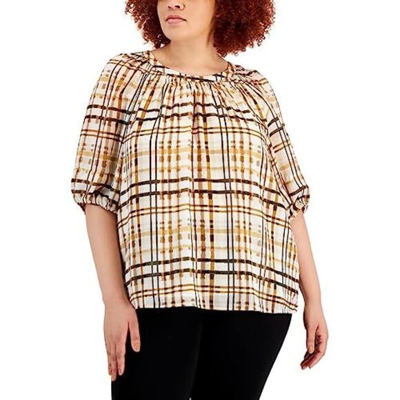 Calvin Klein Plus Size Lantern Sleeve Top - Picture 2 of 2